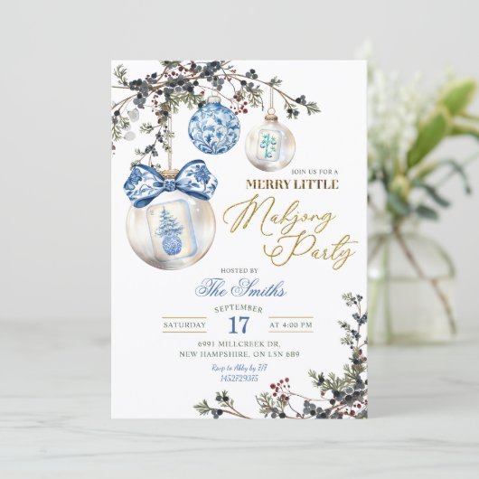 Rustic Chinoiseries Merry Little Mahjong Party Kaart (Staand voorkant)