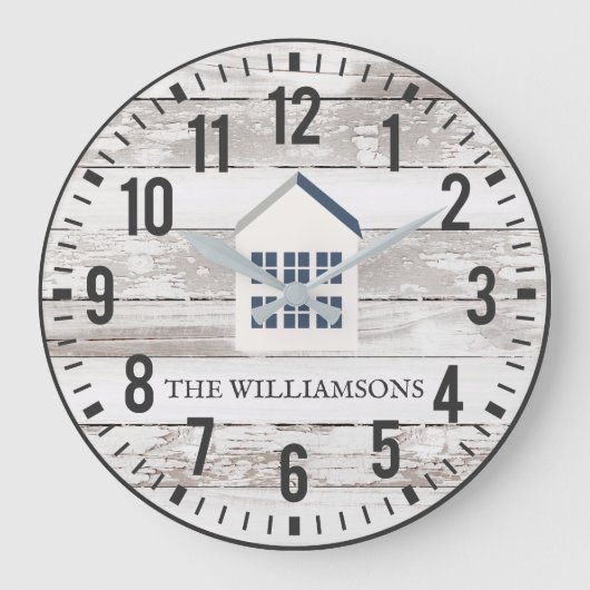 Rustic Chippy Planks Custom Family Name Farmhouse Grote Klok (Voorkant)