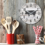 Rustic Chippy Planks Custom Family Name Farmhouse Grote Klok<br><div class="desc">Rustic Chippy Planks Custom Family Name Pig Large Farmhouse Style Clock is voorzien van een witte chippy wood achtergrond, met een landvarken en is gepersonaliseerd met jouw naam. Een deel van een collectie. Als je hulp nodig hebt bij het aanpassen van je klok, of als je op zoek bent naar...</div>