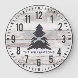 Rustic Chippy Planks Custom Family Name Kerstmis Grote Klok