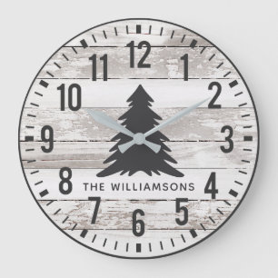 Rustic Chippy Planks Custom Family Name Kerstmis Grote Klok