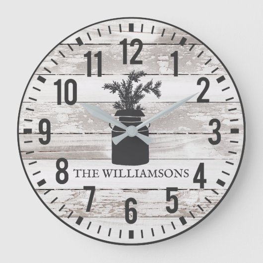 Rustic Chippy Planks Custom Family Name Melk Can Grote Klok (Voorkant)