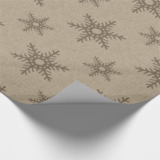 Rustic Chocolate Faux Burlap Snowflake Patroon Cadeaupapier (Hoek)