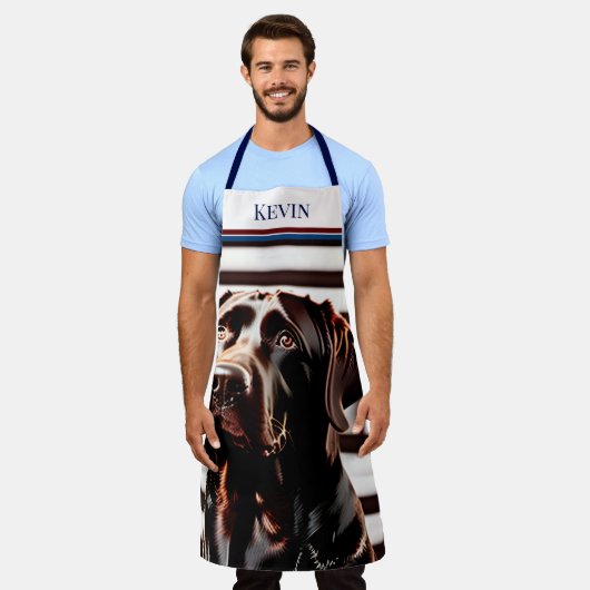 Rustic Chocolate Lab op Amerikaanse vlag Schort (Gedragen)