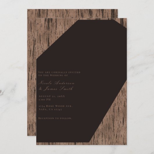 Rustic Chocolate Roos wood Modern Elegant Weddensc Kaart (Voorkant / Achterkant)
