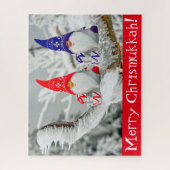 Rustic Chrismukkah Blue en Red Elves Gift Legpuzzel (Verticaal)
