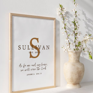 Rustic Christian Scripture Monogram Family Name Poster