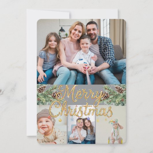 Rustic Christmas 4 Photo Feestdagenkaart (Voorkant)
