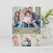 Rustic Christmas 4 Photo Feestdagenkaart (Staand voorkant)