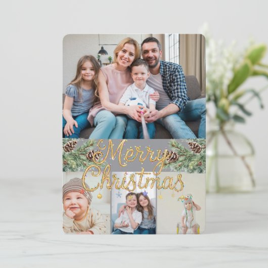 Rustic Christmas 4 Photo Feestdagenkaart (Staand voorkant)