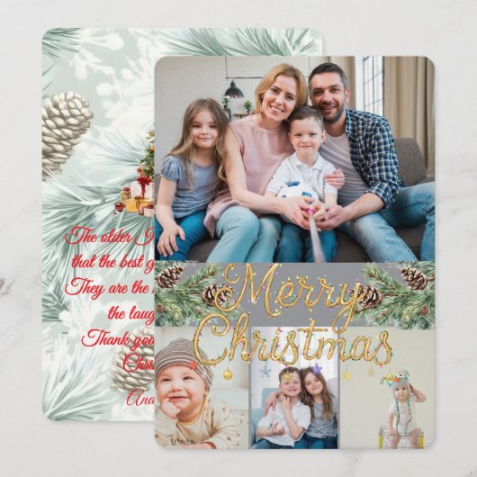 Rustic Christmas 4 Photo Feestdagenkaart (Voorkant / Achterkant)