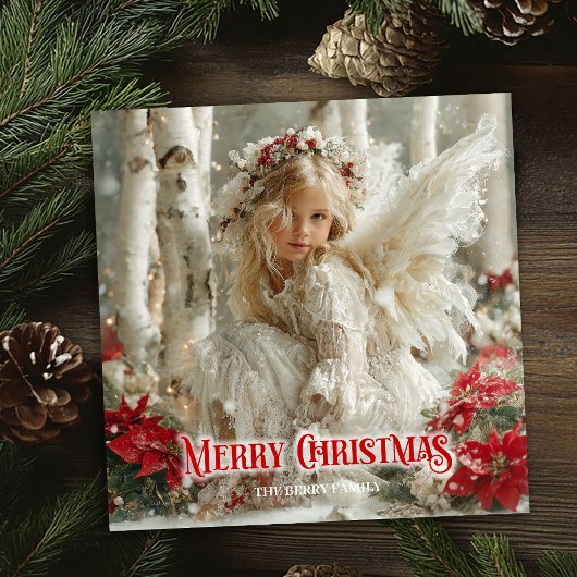 Rustic Christmas angel editable festive greeting Feestdagenkaart