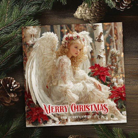 Rustic Christmas angel printable festive greeting  Feestdagenkaart
