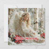 Rustic Christmas angel red poinsettias watercolor  Feestdagenkaart (Voorkant)