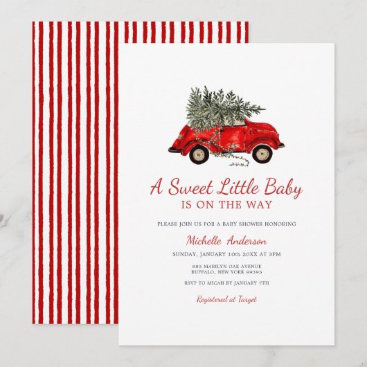 Rustic Christmas Baby Shower A Sweet Little Baby Kaart (Voorkant / Achterkant)