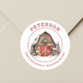 Rustic Christmas Barn Retour Adreslabels Ronde Sticker
