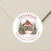 Rustic Christmas Barn Retour Adreslabels Ronde Sticker