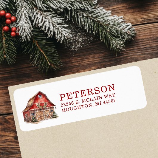 Rustic Christmas Barn Retouradres Etiket