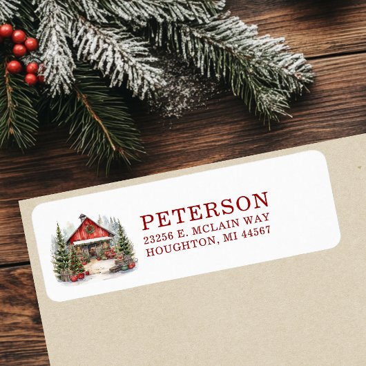 Rustic Christmas Barn Retouradres Etiket