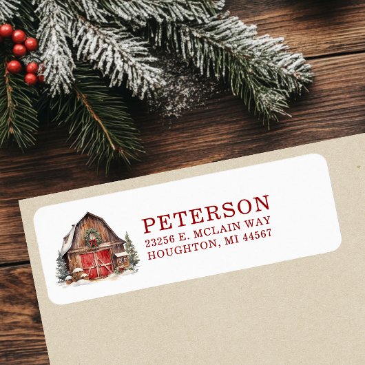 Rustic Christmas Barn Retouradres Etiket
