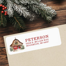 Rustic Christmas Barn Retouradres Etiket