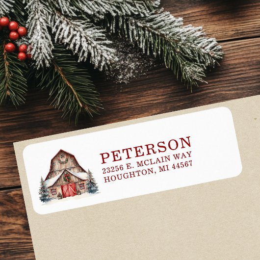 Rustic Christmas Barn Retouradres Etiket