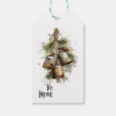 Rustic Christmas Bell Pine Gift Tag Cadeaulabel (Voorkant)