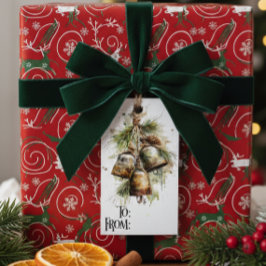 Rustic Christmas Bell Pine Gift Tag Cadeaulabel