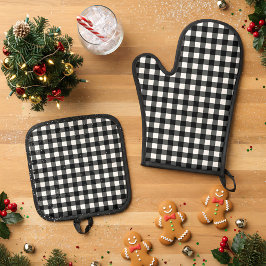 Rustic Christmas Black & White Buffalo Plaid Ovenwant & Pannenlap Set