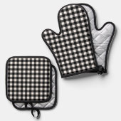 Rustic Christmas Black & White Buffalo Plaid Ovenwant & Pannenlap Set (Voorkant / Achterkant)
