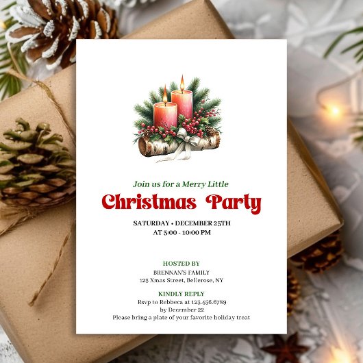 Rustic Christmas Candles Party Invite Card Kaart