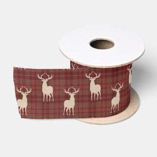 Rustic Christmas Deer Pattern Red Satin Ribbon Satijnen Lint