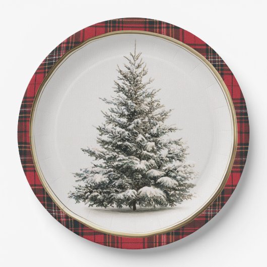 Rustic Christmas Evergreen Christmas Paper Plates Papieren Bordje (Voorkant)