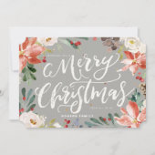 Rustic Christmas Flowers Frame & Modern Typography Feestdagenkaart (Voorkant)