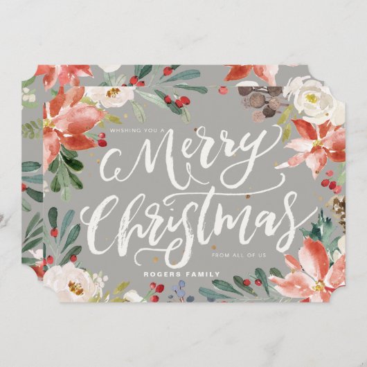 Rustic Christmas Flowers Frame & Modern Typography Feestdagenkaart (Voorkant / Achterkant)