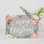 Rustic Christmas Flowers Frame & Modern Typography Feestdagenkaart (Staand voorkant)