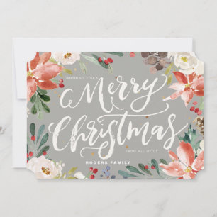 Rustic Christmas Flowers Frame & Modern Typography Feestdagenkaart