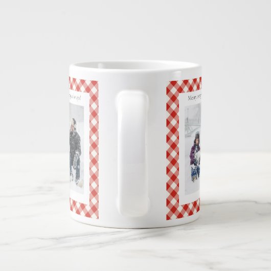 Rustic Christmas Gift 2 Photo Trendy Red Plaid  Grote Koffiekop (Achterkant)