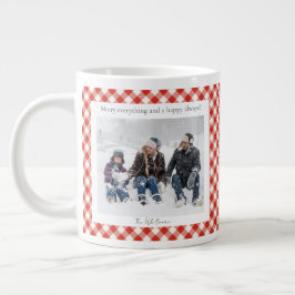 Rustic Christmas Gift 2 Photo Trendy Red Plaid  Grote Koffiekop