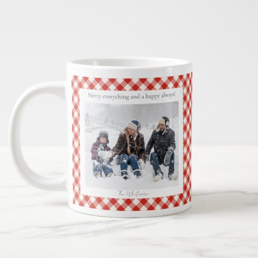Rustic Christmas Gift 2 Photo Trendy Red Plaid  Grote Koffiekop (Links)