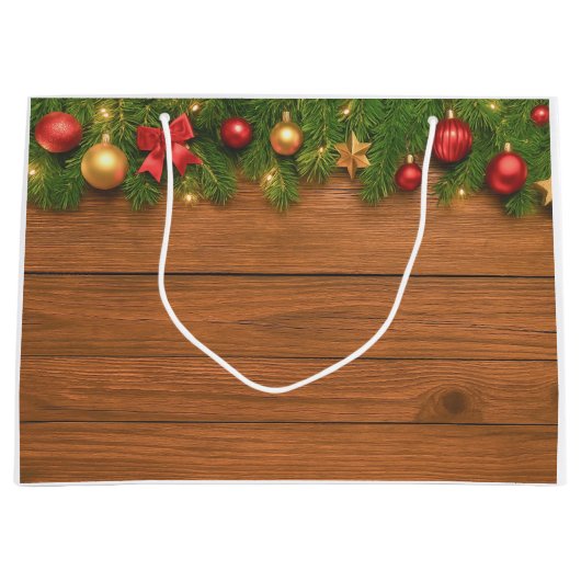 Rustic Christmas Gift Bag – Customizable Holiday Groot Cadeauzakje (Voorkant)
