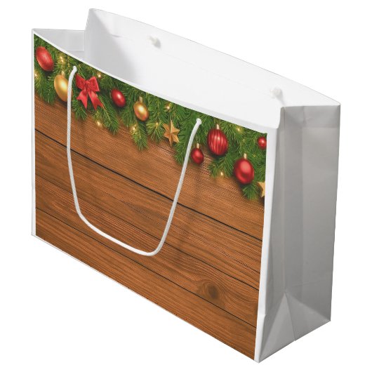 Rustic Christmas Gift Bag – Customizable Holiday Groot Cadeauzakje (Voorkant Gekanteld)
