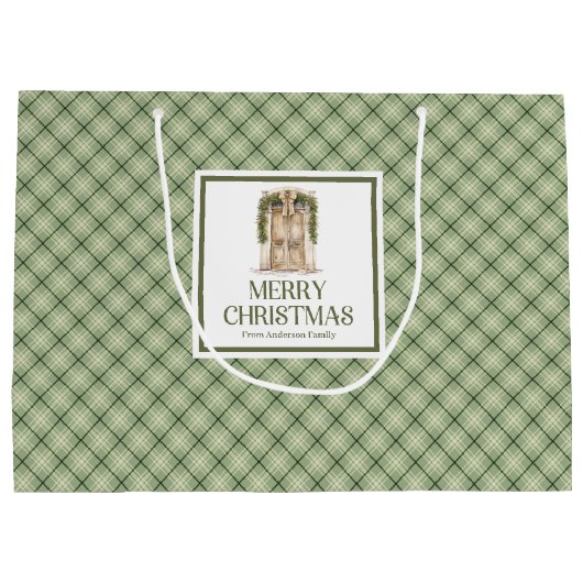 Rustic Christmas Gift Bag Earthy Neutral Minimal  Groot Cadeauzakje (Achterkant)