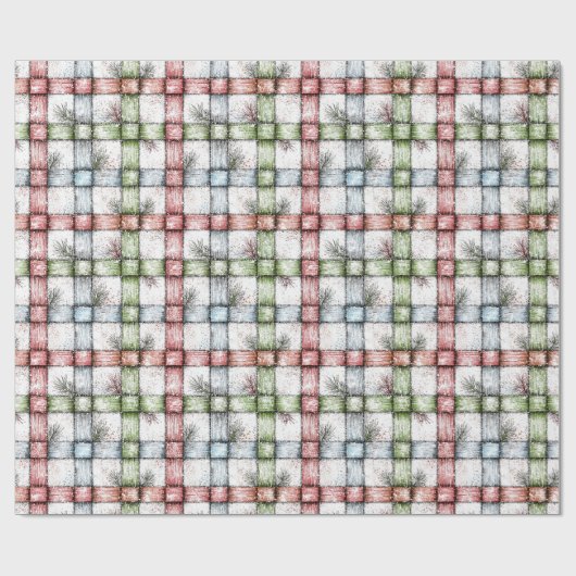 Rustic Christmas Gingham Cadeaupapier (Vlak)