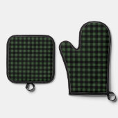 Rustic Christmas Green & Black Buffalo Plaid Ovenwant & Pannenlap Set (Voorkant)