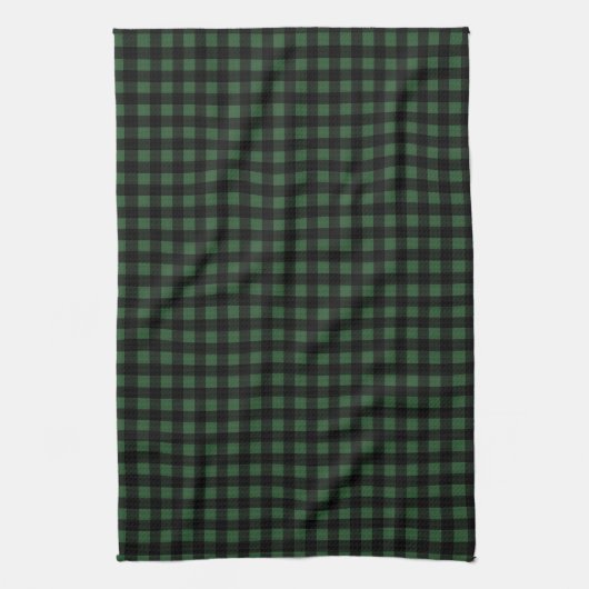Rustic Christmas Green & Black Buffalo Plaid Theedoek (Verticaal)