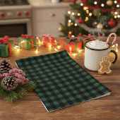 Rustic Christmas Green & Black Buffalo Plaid Theedoek