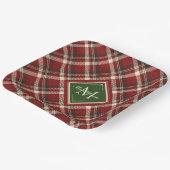 Rustic Christmas Monogram Naam Red Green Plaid Papieren Bordje (Gebogen)