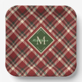 Rustic Christmas Monogram Naam Red Green Plaid Papieren Bordje (Voorkant)
