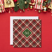 Rustic Christmas Monogram Red Plaid platte Kaart
